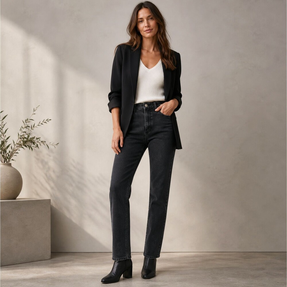 Elizabeth & James The Vintage Straight Jeans 31 29x25.5 Black High Rise Cotton